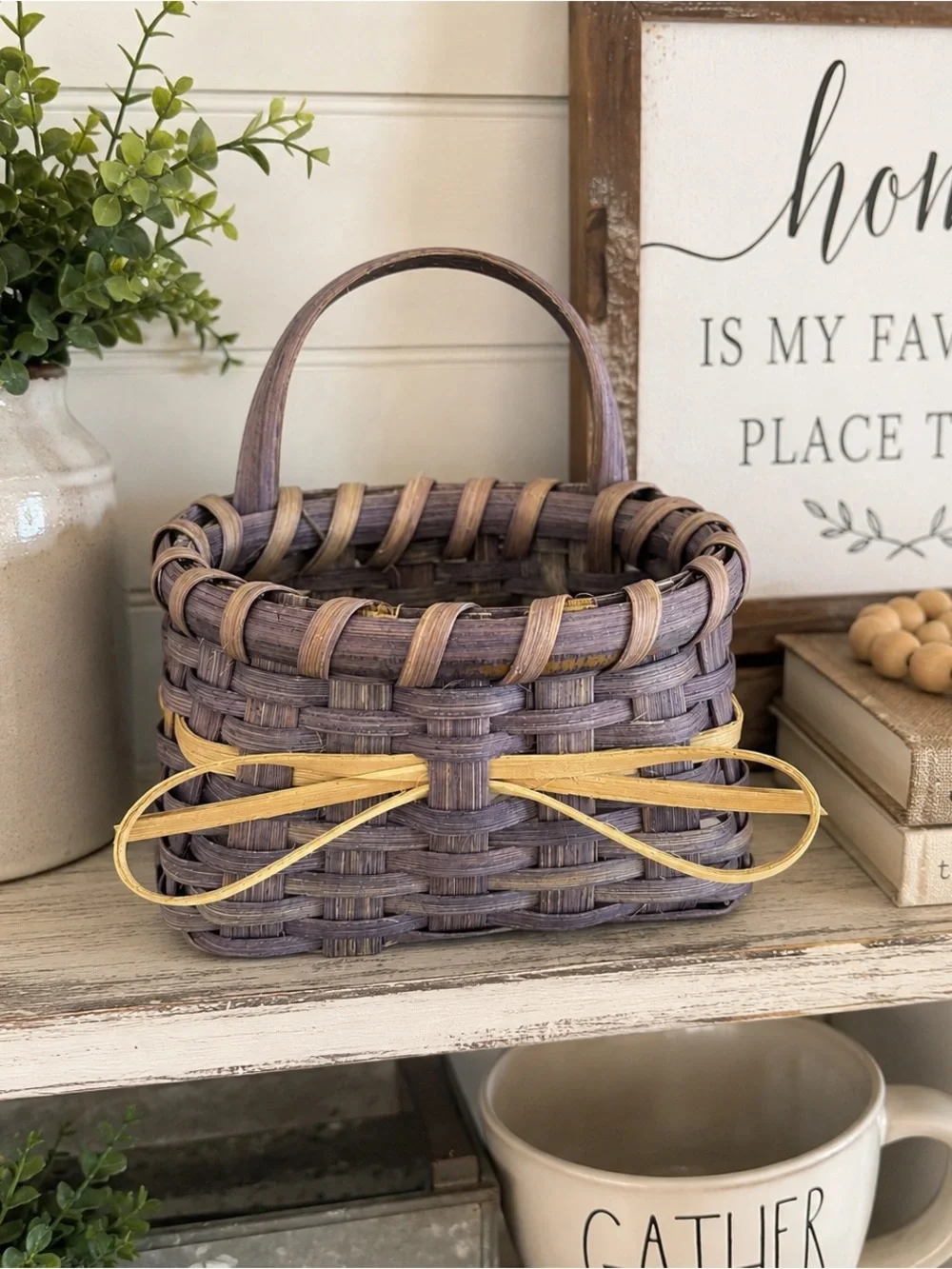 Handwoven Primitive Mini Basket | Farmhouse Rustic Decor | Country Cottage